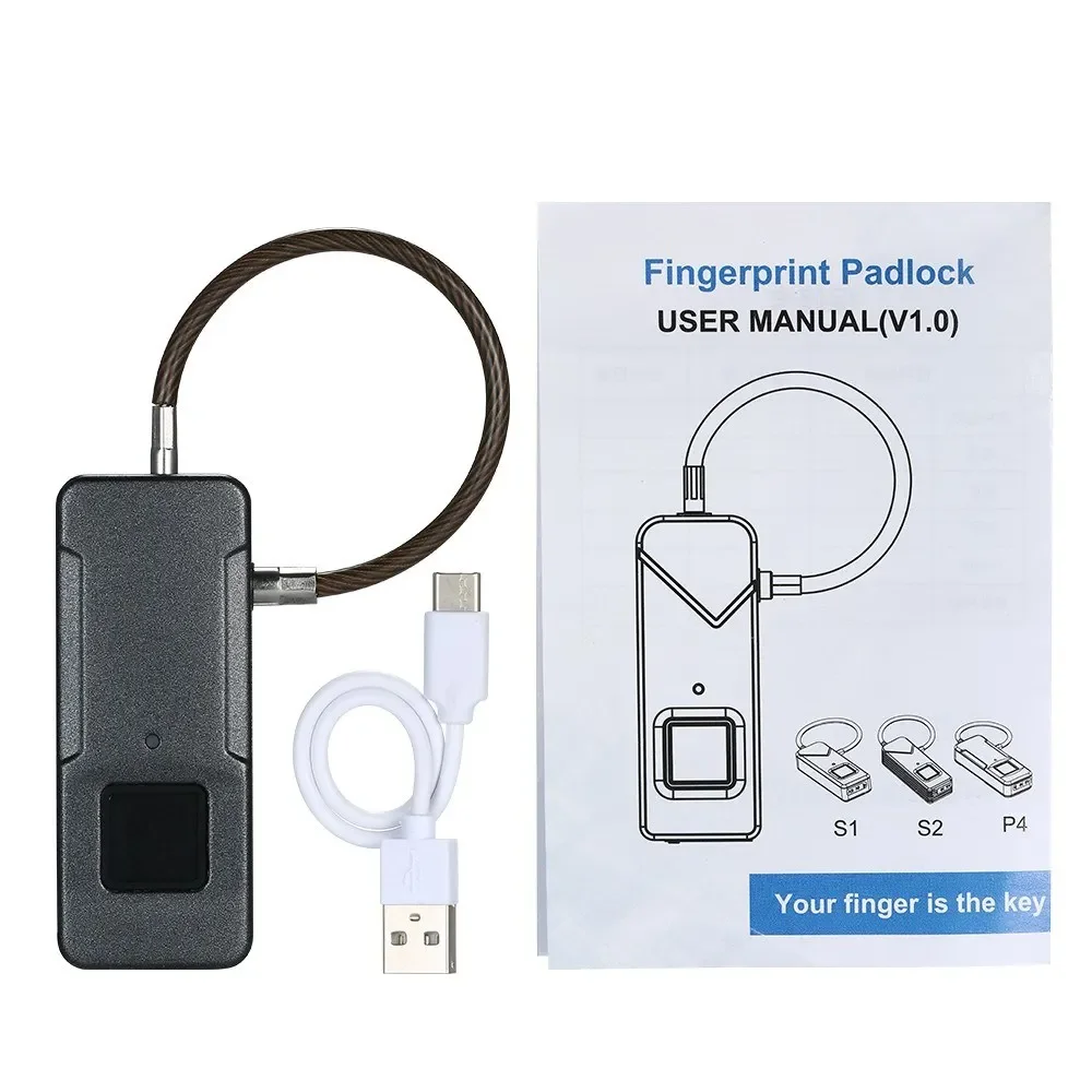 Smart Fingerprint Lock USB Rechargeable Keyless 10 Sets Fingerprints IP65 Waterproof Anti-Theft Security Padlock Door Luggage