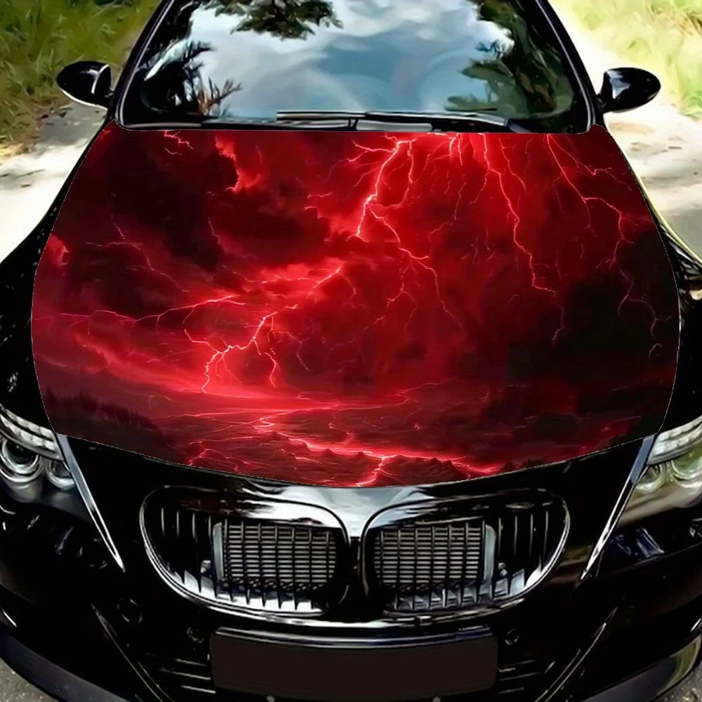 Shocking Red Lightning Design Vinyl Packaging, Used for Car Hood Protection Film, Waterproof and Scratch Resistant | Ideal Gift