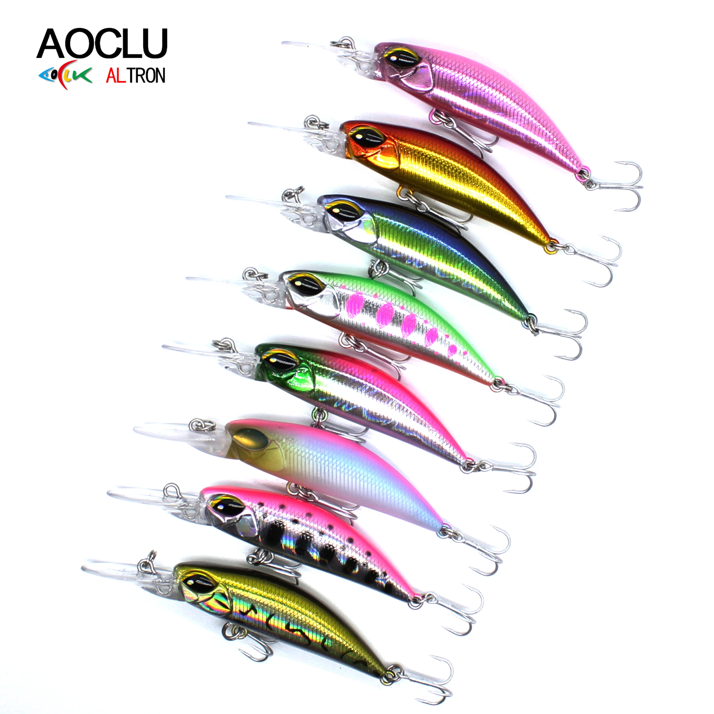 AOCLU-Hard Minnow Crankbait, Sinking Shad, Hard Bait, Saltwater Fishing Lure, Easy Cast, Fresh Saltwater, 70mm, 3.8g Depth 2.5m