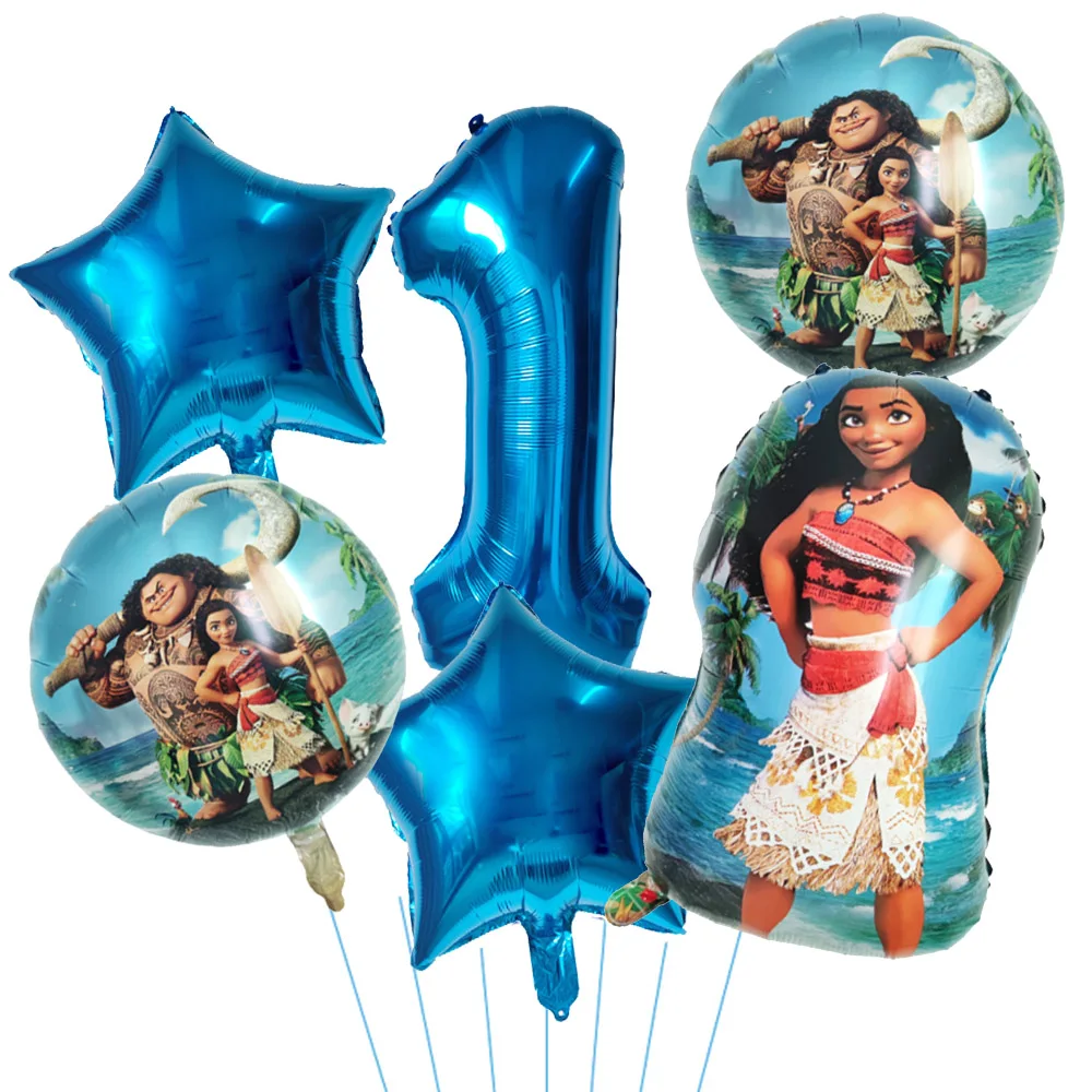 Globos de princesa Moana, decoración para fiesta de cumpleaños, juego de globos con números de 32 pulgadas, suministros para fiesta de globos de aluminio Maui para Baby Shower Moana