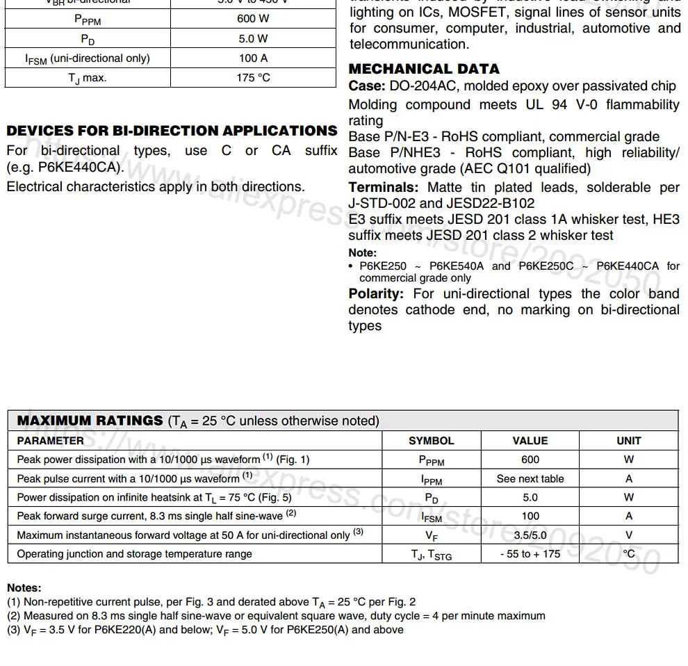 JASNPROSMA 500 шт. 2000 шт. DO-204AC DO-15 P6KE150 P6KE150A P6KE150CA P6KE160 P6KE160A P6KE160CA P6KE TVS диод Высокое качество