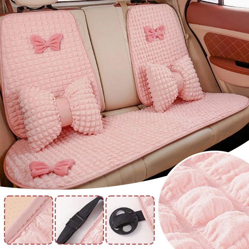 NEW Cute Car Seat Cover Women Universal Breathable Puff Fabric Bowknot/Flower Pink Interior Protector Auto Accessories Pillow