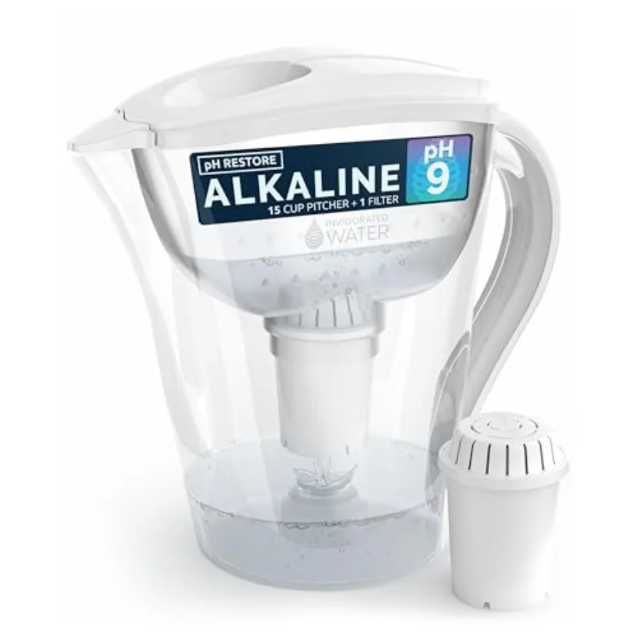 

Filter Pitcher with 1 Alkaline Filter BPA-Free High pH Purifier 15-Cup Capacity with SmartLight Filter Change Indicator 96 Gall