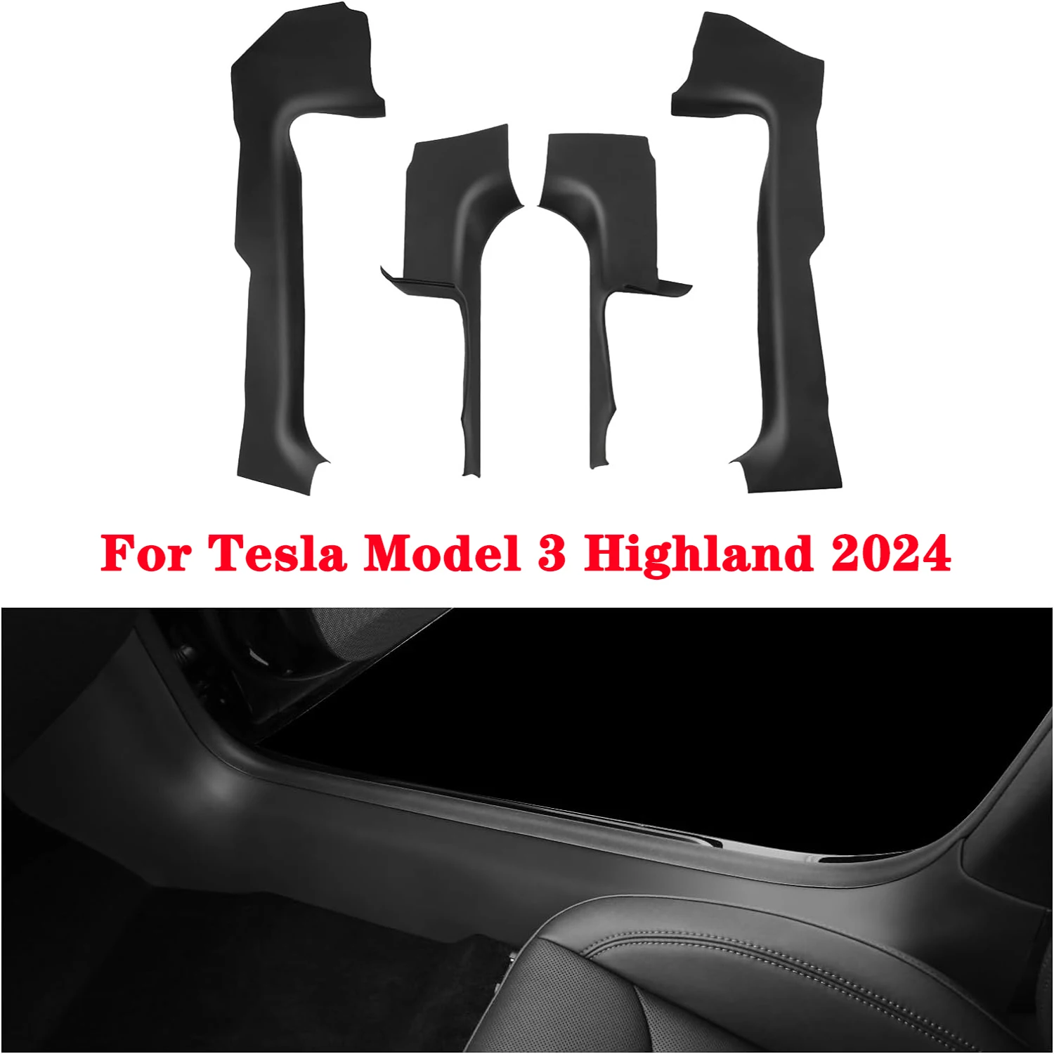 Door Sill Protector For Tesla Model 3 Highland 2024, Door Entry Guard Scuff Plate Carpet Anti Kick Panel and Rear Anti Kick Pad