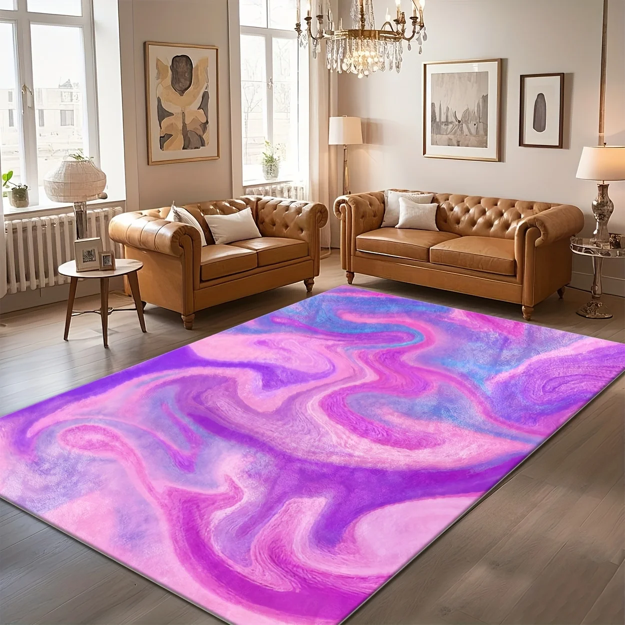 Mystical Purple Starry Mountain Area Rug Abstract Cosmic Landscape Living Room Bedroom Washable Floor Mat