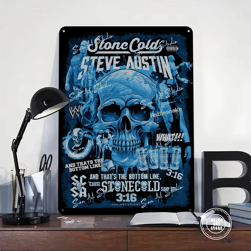 Stone Cold Steve Austin Graphic Art Tinplate Poster Custom Wall Art Vintage Metal Signs Retro Tin Plaque for Office Decoration