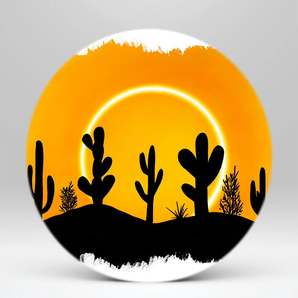 Orange Sunset Cactus Theme Round Backdrop Cover/Cylinder Cover for Birthday Parties, Weddings, Baby Shower Decoration Props