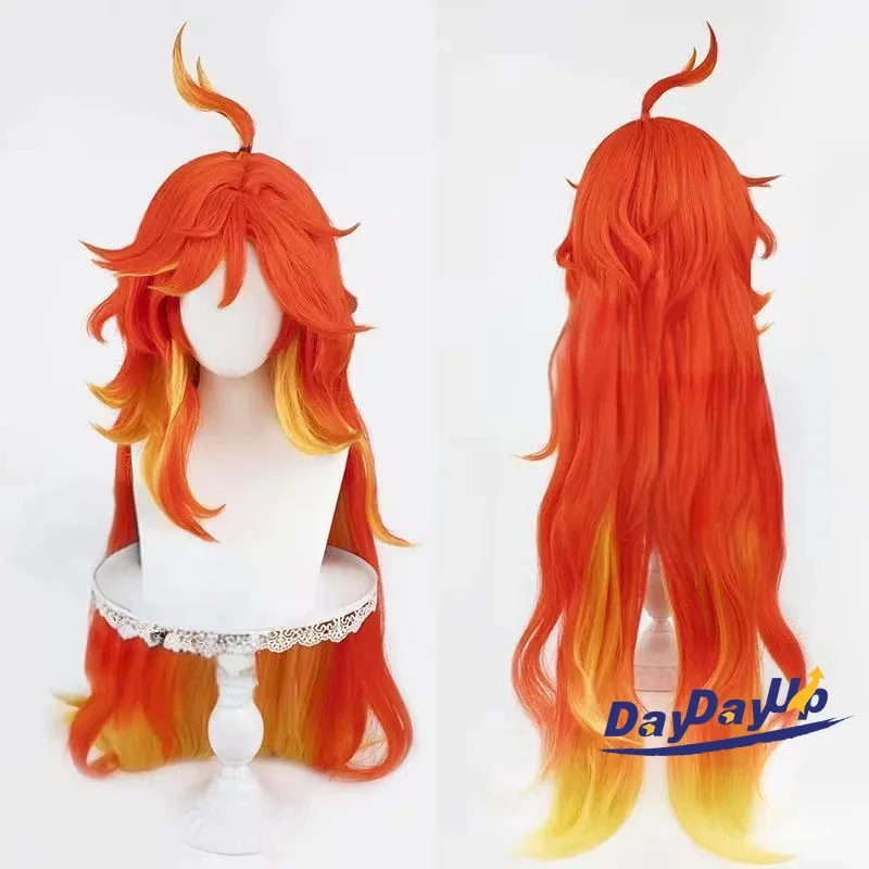 Mavuika Wig Genshin Impact Cosplay Long Wavy Wig Orange Yellow Gradient Wigs Heat Resistant Synthetic Hair for Halloween Costume