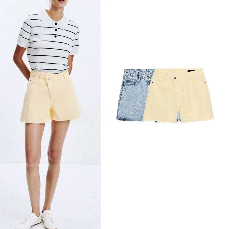 Hohe Taille, asymmetrisches Design, lässiger Denim, Orts Damen Faion, neue Sommerartes, leicht dehnbare Jeans mit geradem Bein