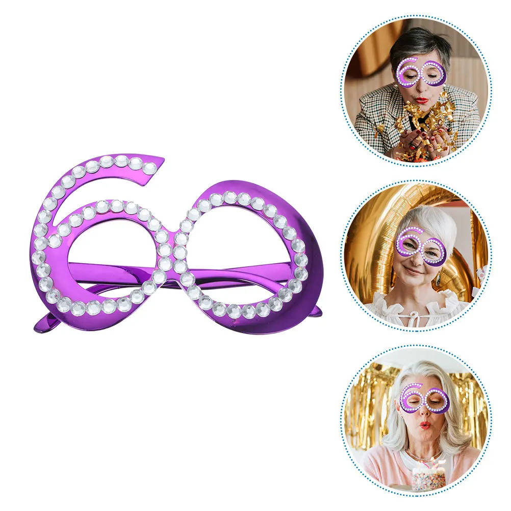 

2Pcs Birthday Party Eyeglasses Celebration Rhinestone Glitter Number Glasses Props 60th Birthday Glasses
