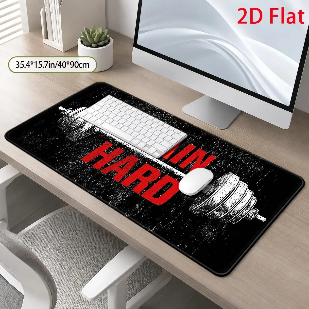 2D Flat, Gym Motivation Barbell Training Heavyweight Large Mouse Pad, Fitness Gym Theme, Bold Typography Design, Workout Inspiration, Soft Surface, Stain