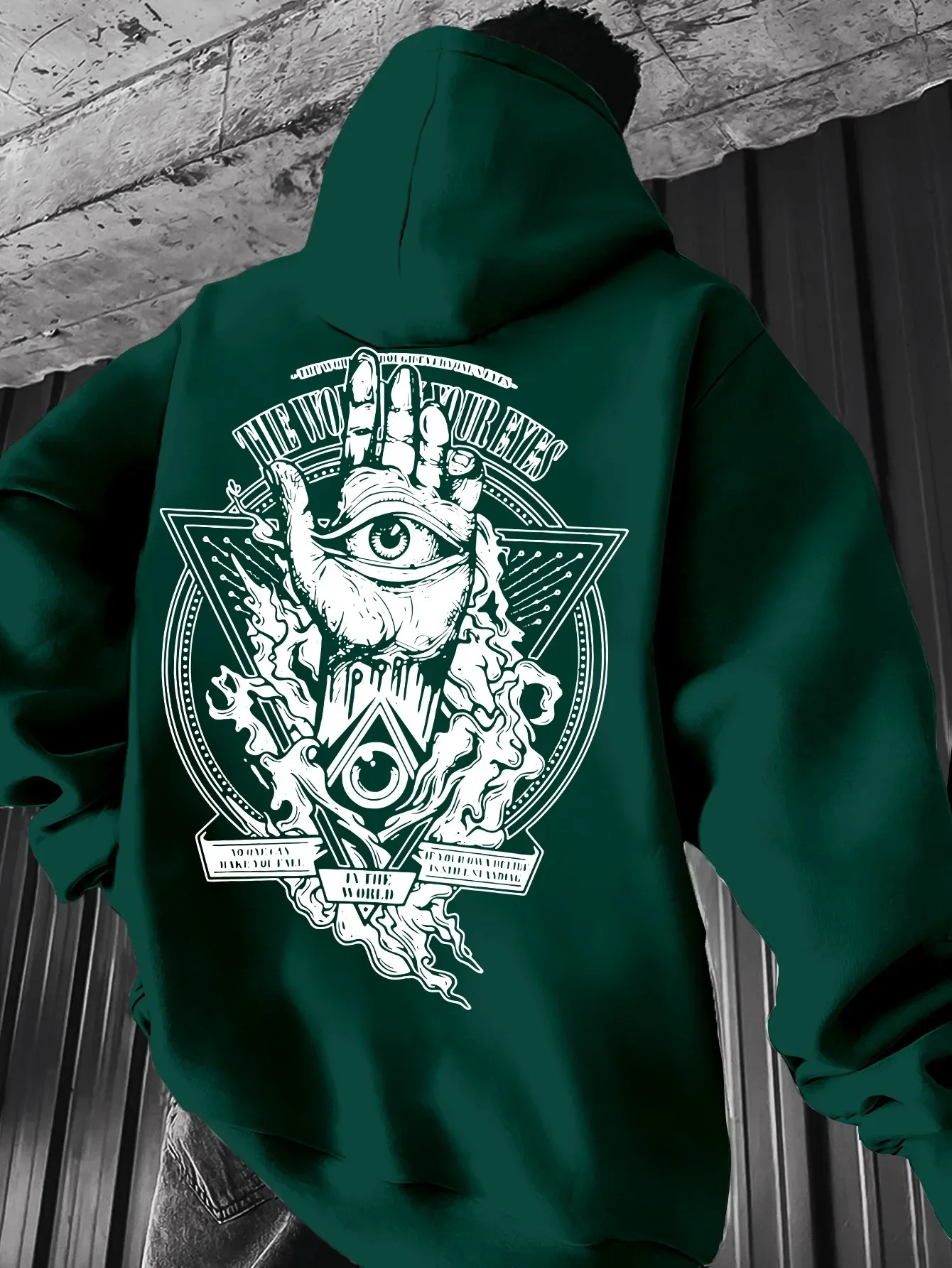 Men's Vintage Hoodie California All Seeing Eye Triangle Symbol Graphic Back Print Oversized Pocket Pullover Occult Streetwear