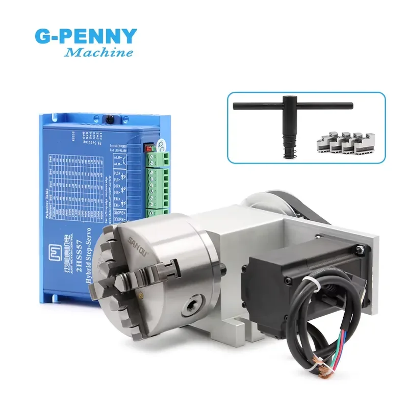 

4th Axis 3/4Jaw 100mm 2.2Nm NEMA23 57J1880EC-1000-LS & 2HSS57 Closed Loop Stepper Motor CNC Dividing Head Rotation a Axis Kit