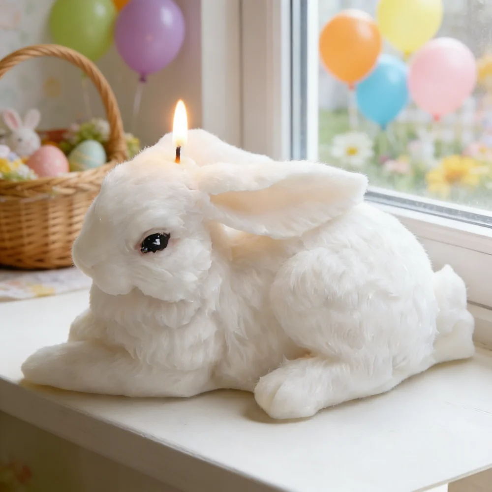 Osterhase mit Öffnenden Augen Kerzenform Silikonform 3D Kaninchen Duftkerze Gips Handwerk Form Ostergeschenk für Frühlingsdekoration