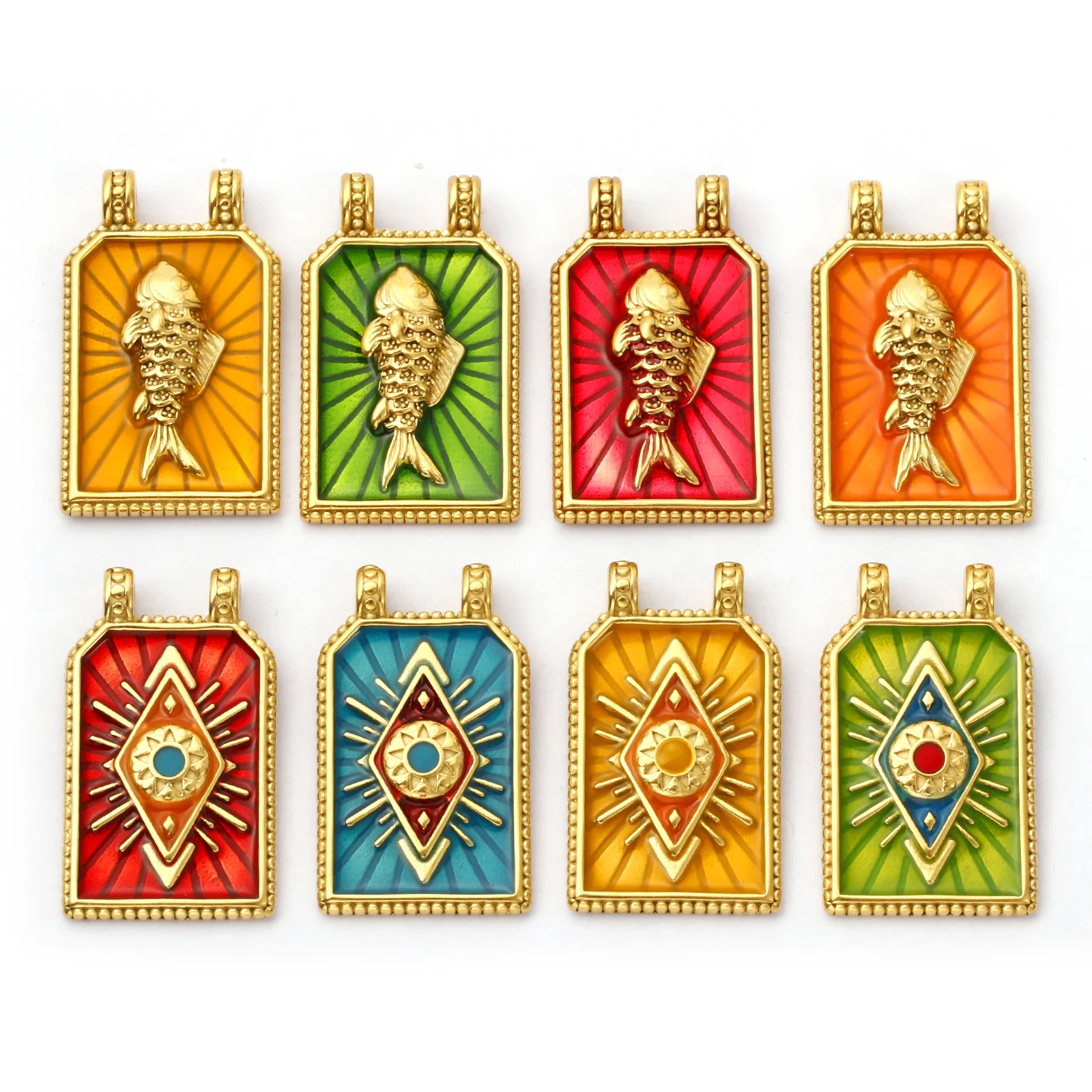 1 Piece 304 Stainless Steel Charms 18K Real Gold Plated Enamel Hexagon Fish Evil Eye Pendant For DIY Necklace Jewelry Making