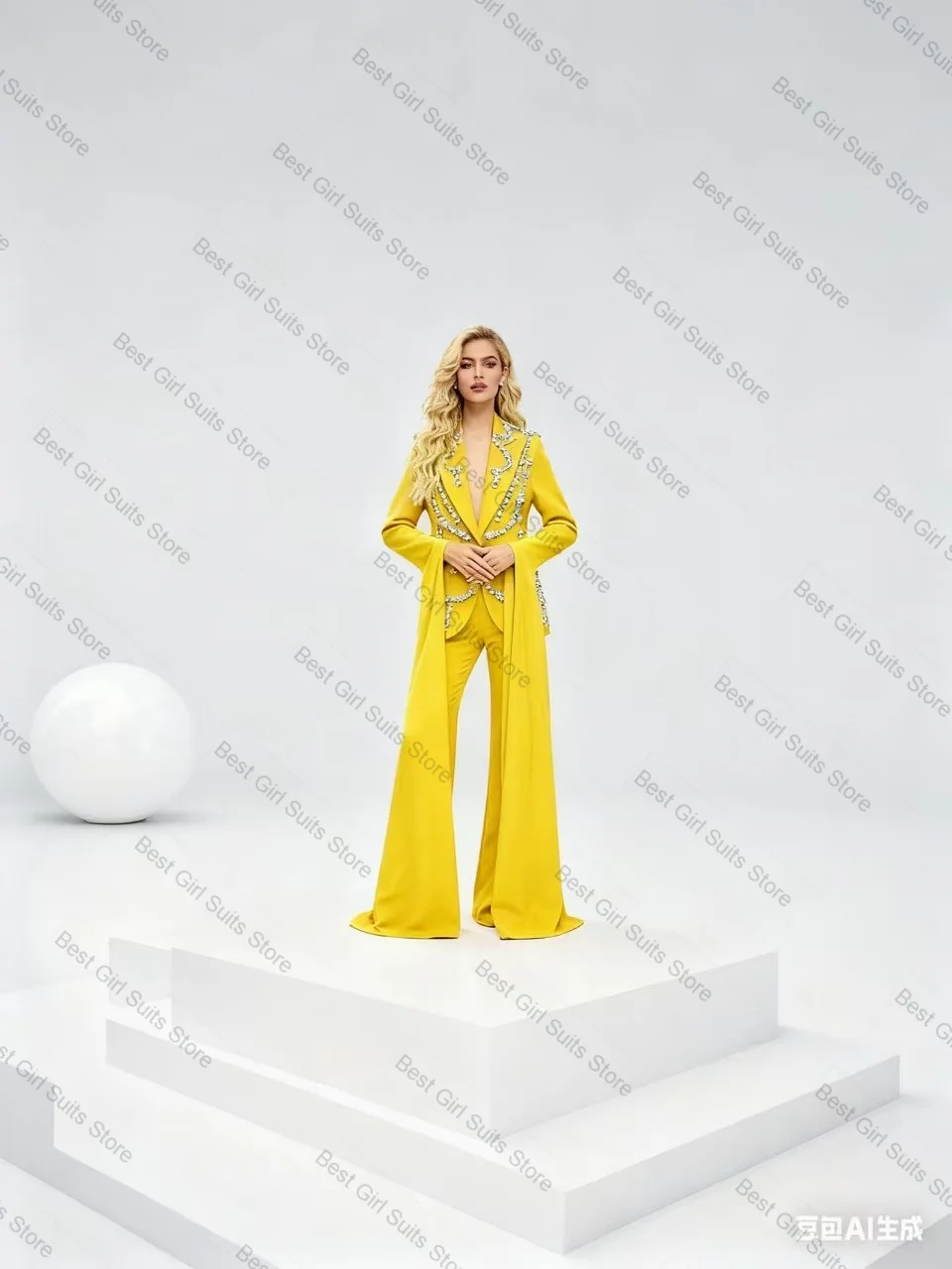 高級クリスタル女性スーツセット 2 ピースブレザー + パンツズボン長袖フォーマルオフィスレディジャケットカスタマイズされた綿の結婚式のコート