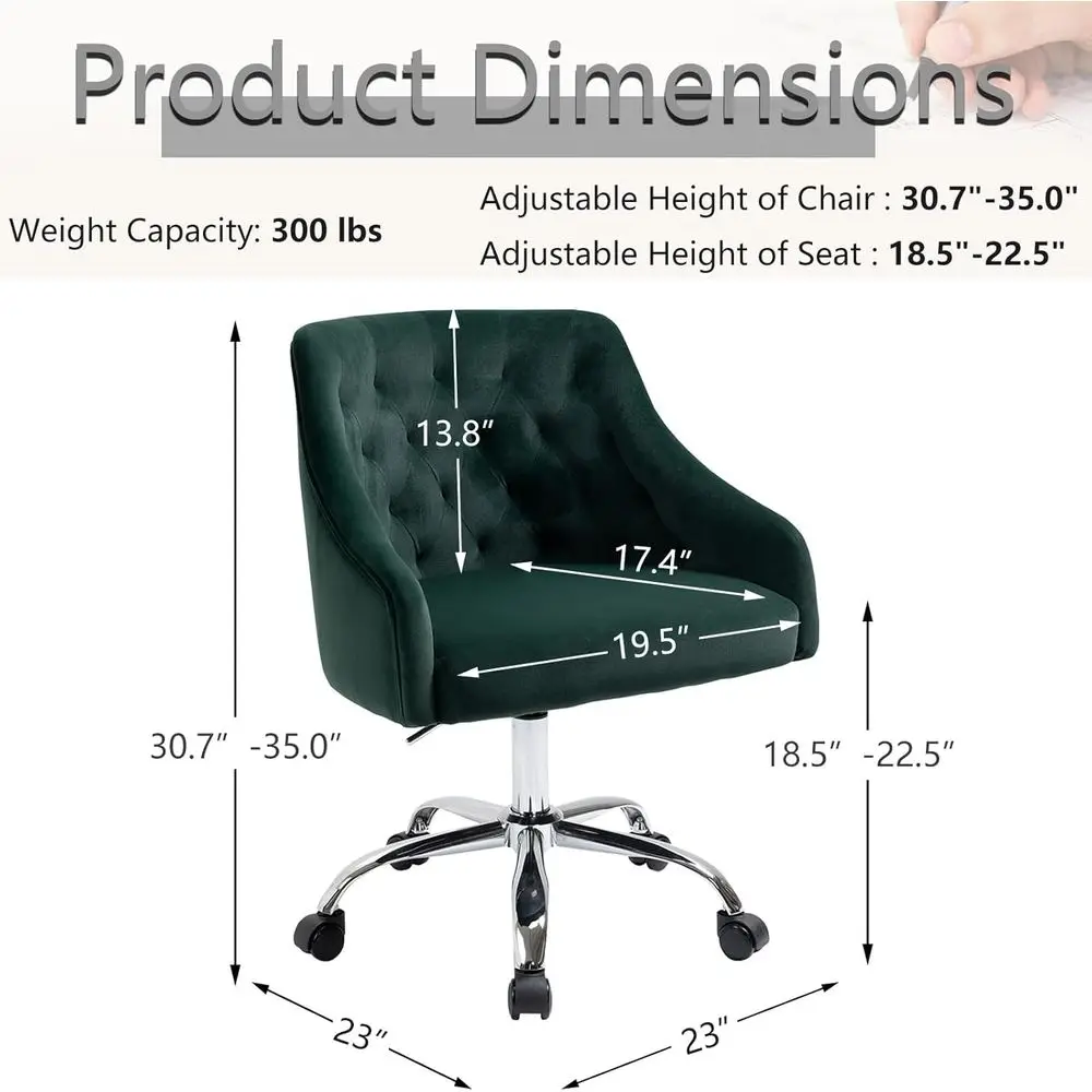 Luxurious Green Swivel Vanity Desk Chair with 360° Rotation and Adjustable Height for Chic Office Spaces