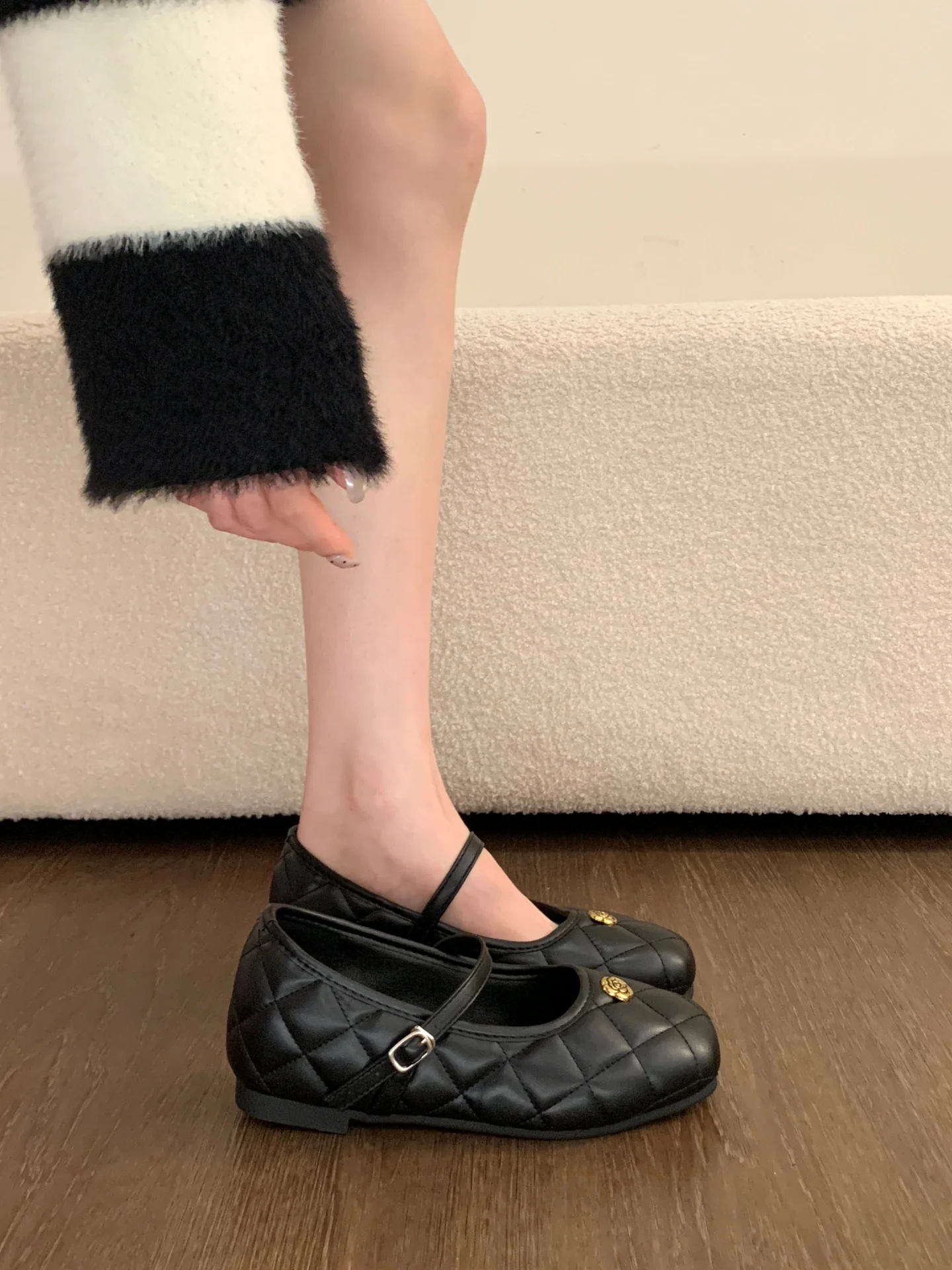 レディース厚底メリージェーンシューズ-2026年春新作-バレエスタイル-フラット口-ビーンビーン-カジュアルファッション-シークレットヒール