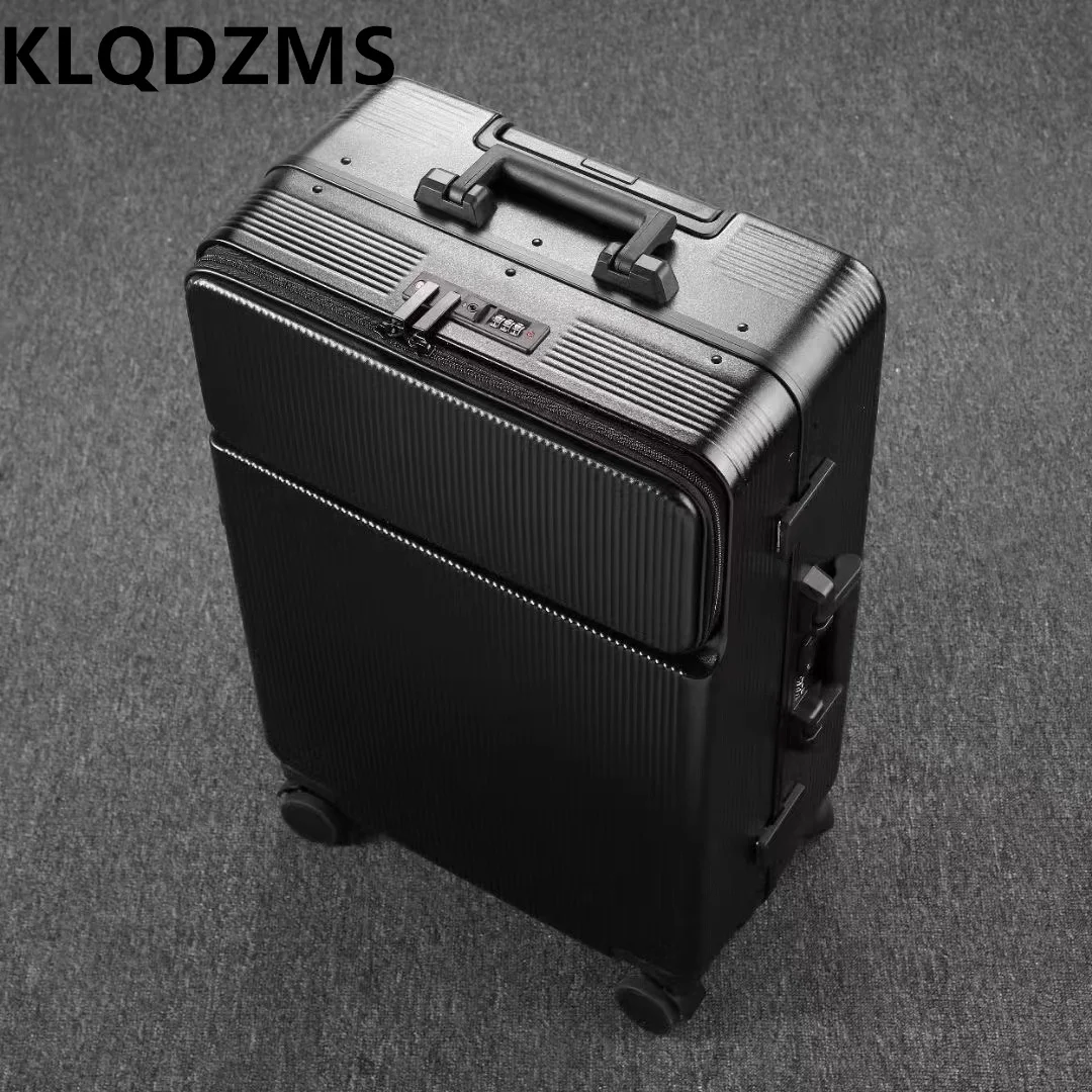 KLQDZMS-حقيبة سفر مع فتحة غطاء أمامي ، حجرة أمتعة ، عربة مضادة للخدش ، شحن USB ، الصعود ، 20 "، 24" ، 28"