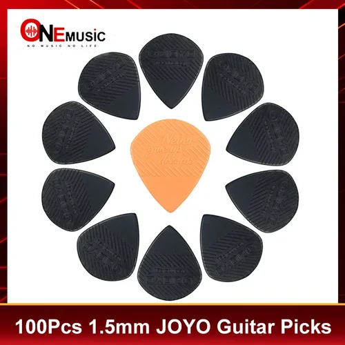 100 unids/lote JOYO Púa de guitarra ""Never Give Up Dreams"" 1,5mm de espesor negro/naranja
