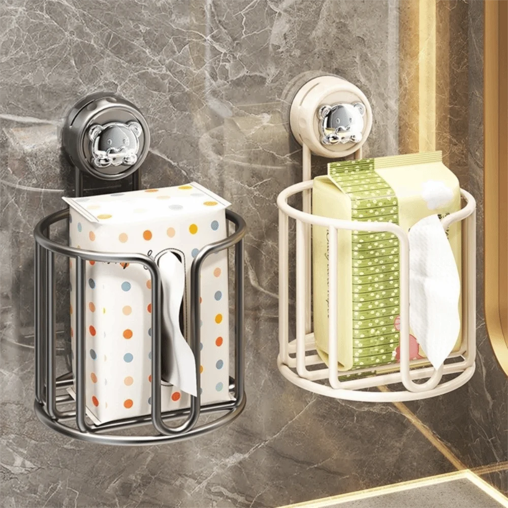 Wall Mounted Suction Cup Paper Towel Shelf Space Saving Punch-free Toilet Paper Holder Large Capacity Organizer Box