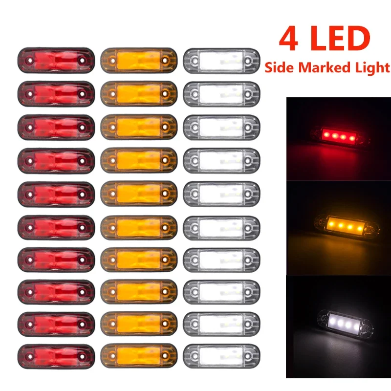 4x/6x/10x 12V 24V 4 LED Car External Side Marker Warning Light Oval Clearance Signal Brake Lamp Trailer Truck Lorry Caravan Bus