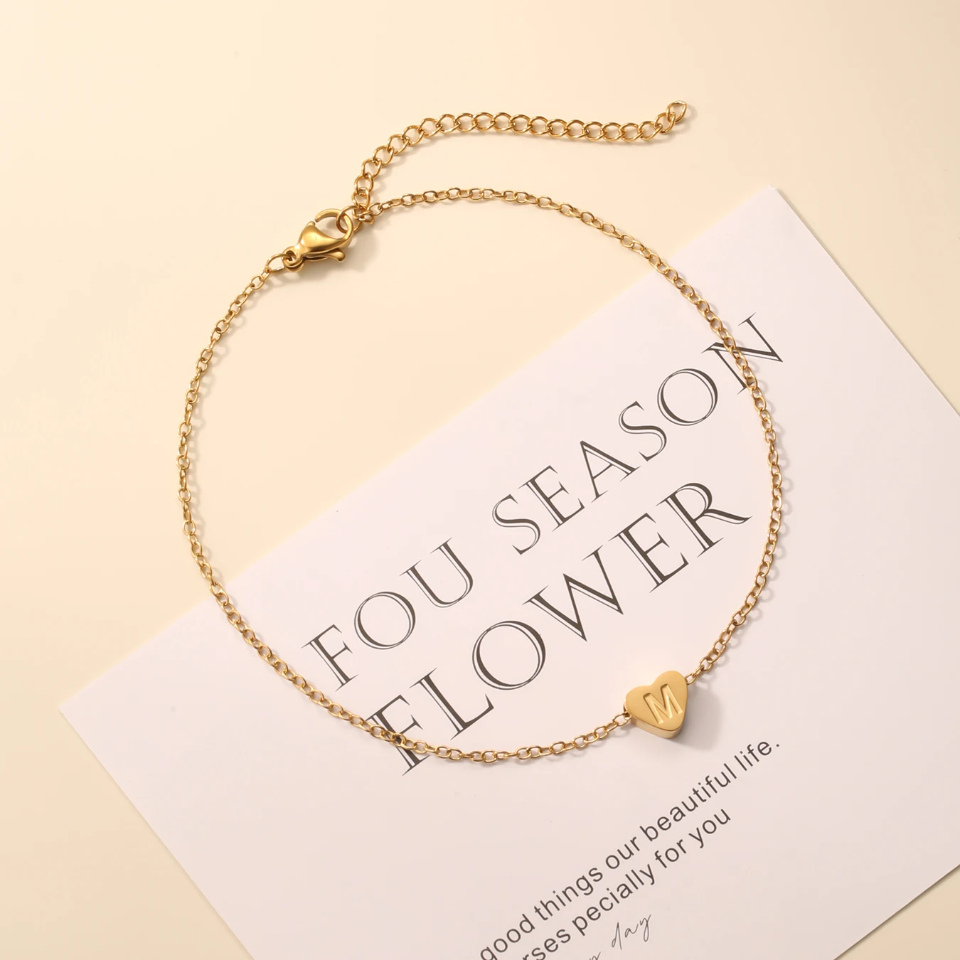 

1PC Golden Color Stainless Steel Love Heart Initial Letter Anklet for Women Summer Beach Jewelry