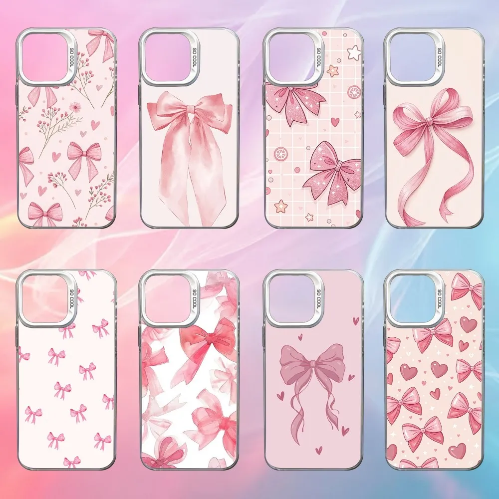 

Cute Pink B-Bowknot Phone Case For iPhone 16,15,14,13,12,11,Mini,Pro,SE,MAX White Matte Shockproof Cover