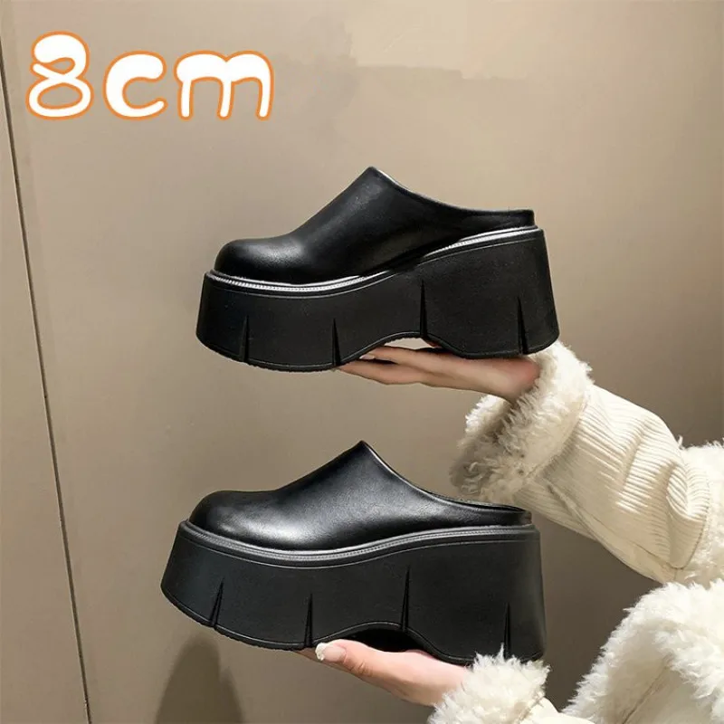 

Spring Flats Women Shoes Round Toe Loafers Platform Black Beige Moccasin Mules Shoes For Female Autumn Winter Indoor Slippers