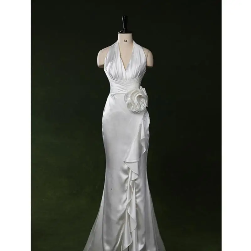 

Sexy Neck Hanging V-neck White Dinner Party Annual Party Birthday Party Host Coming Of Age Ceremony Evening Gown Customized