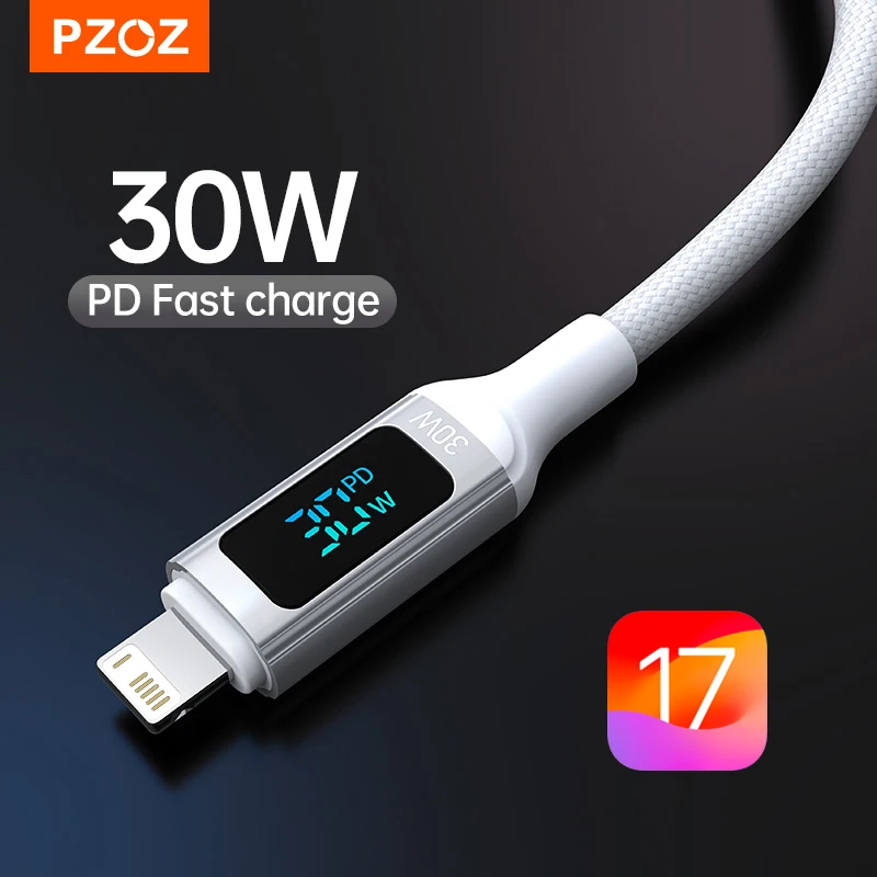 PZOZ 30W PD USB C Cable For iPhone 14 13 12 11 Pro Max Digital Display 100W Fast Charging 20W USB Type C Cable Wire Cord Charger