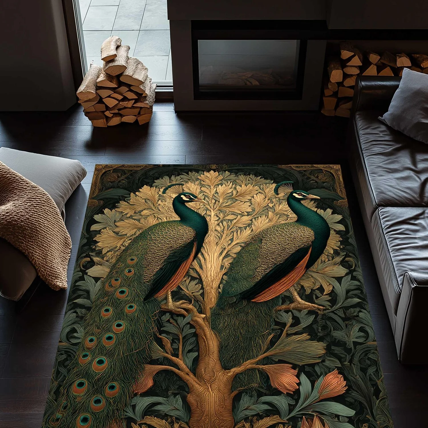 Nighttime Moth Carpet, Dark Floral Butterfly, Witch Gothic Style.