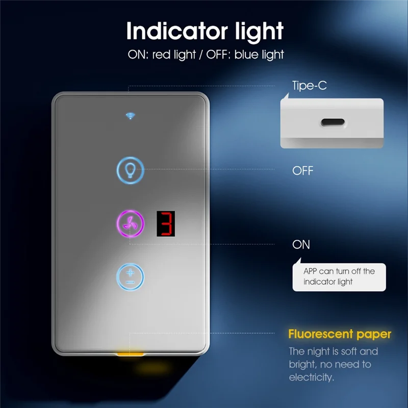 Tuya Smart Wifi Fan Light Switch Touch Wall Panel Voice Timer Control APP Remote Control Work For Alexa Google Home Durable A-Y4