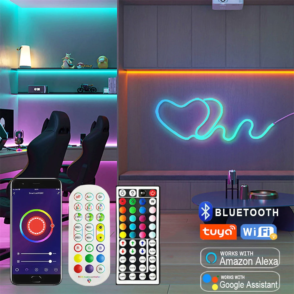 Tira de luces LED de neón RGB, 5V, USB, Tuya, WiFi, Smart Life, resistente al agua, funciona con Alexa, asistente de Google para TV Home