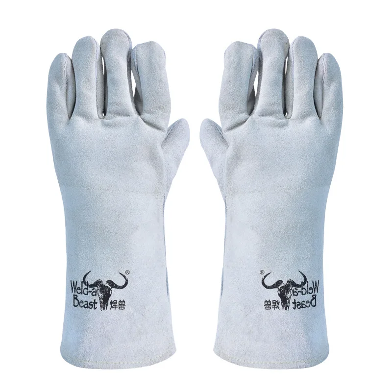 All Cowhide Electric Welding Gloves Welding Beast Double Thickness Welding Heat Insulation Wear-resistant Lengthening Welder