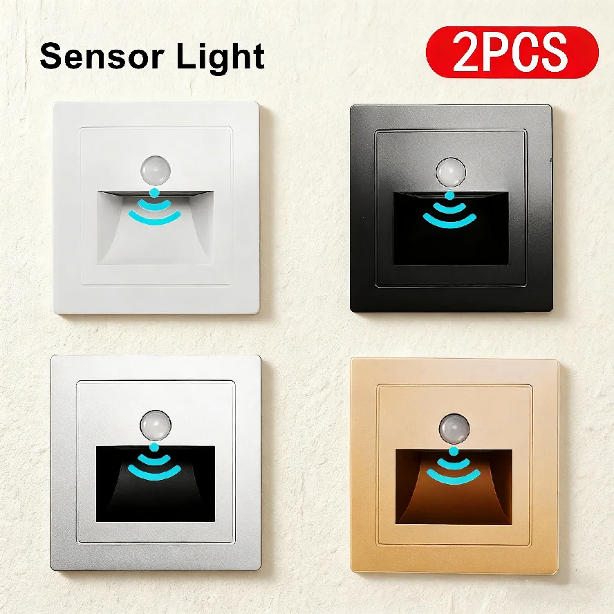 2~1 個の LED 階段ライト PIR モーション検出センサー 220V 赤外線人感ランプ埋め込み式ステップはしご階段寝室ナイトライト