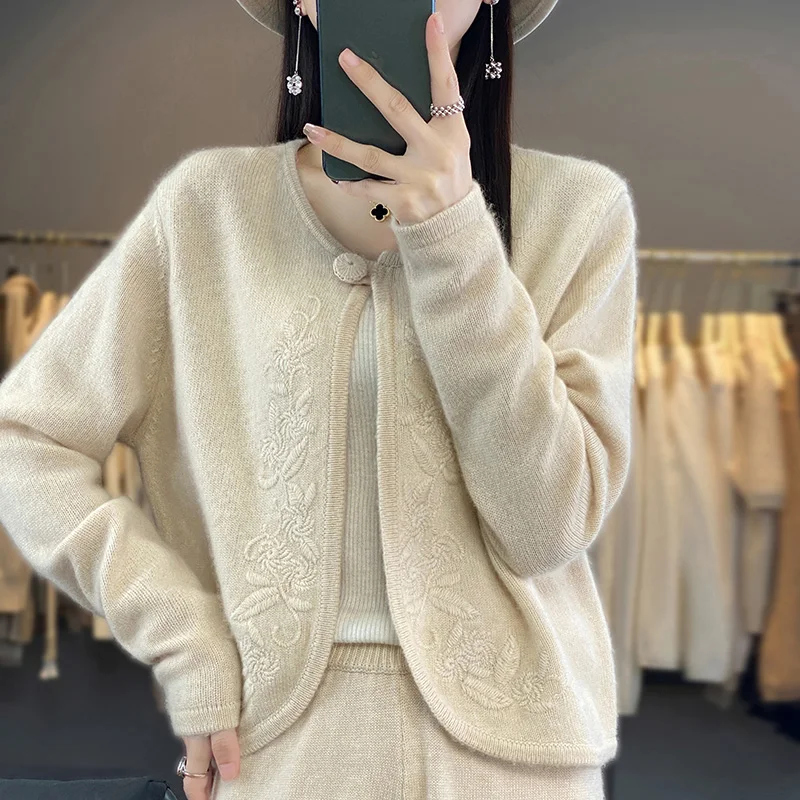 2023  Cashmere Short  Women Cardigans  Autumn/Winter Lady Jackets Warm Soft  Female Long Sleeve Jumpers Woolen Tops NJ01