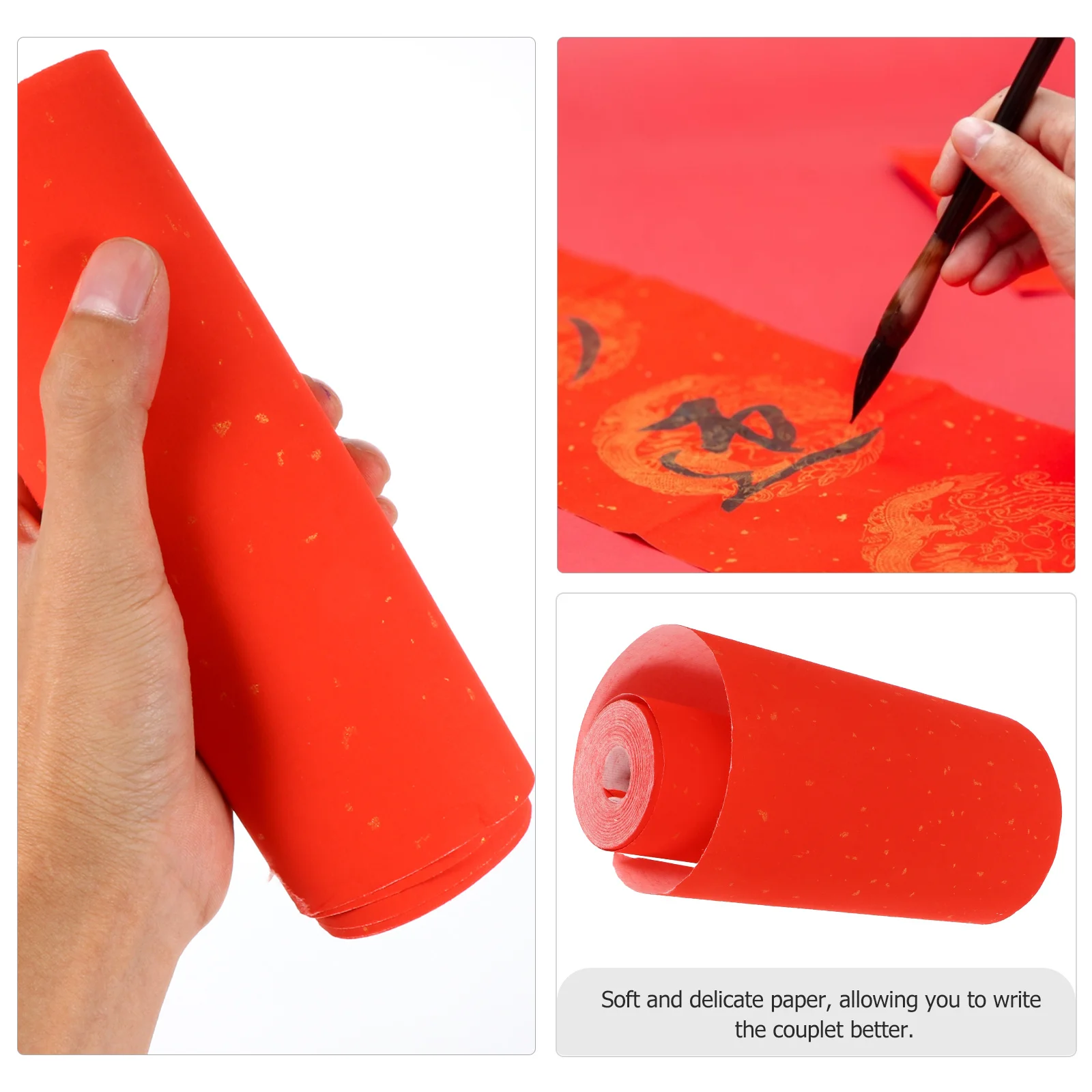

1 Roll Red Xuan Paper Heavy Duty Bamboo Pulp Ink Brush Writing Paper for Spring Festival Wedding Celebration Decoration
