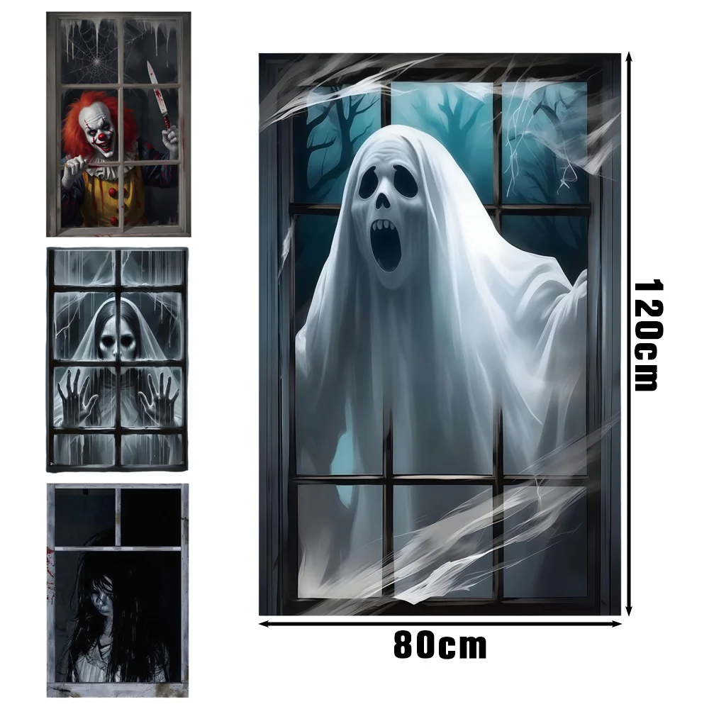

Halloween Horror Window Curtain Blood Cover Door Hanging Banner Scary Ghost Witch Zombie Decoration for Haunted House Party