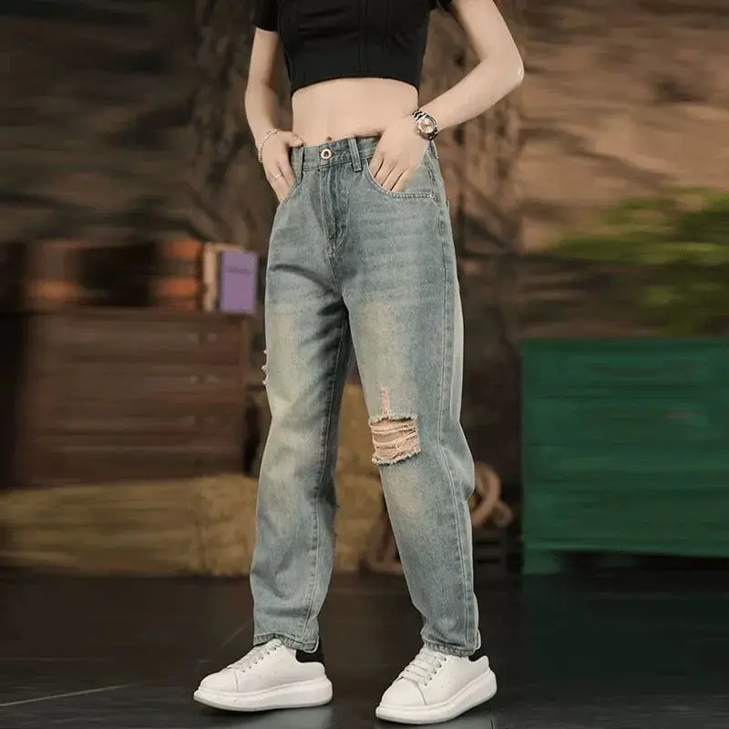 

Роскошные модные летние 2023, новые рваные мужские джинсы до колена, прямые, слегка свободные, неэластичные, износостойкие джинсовые винтажные брюки