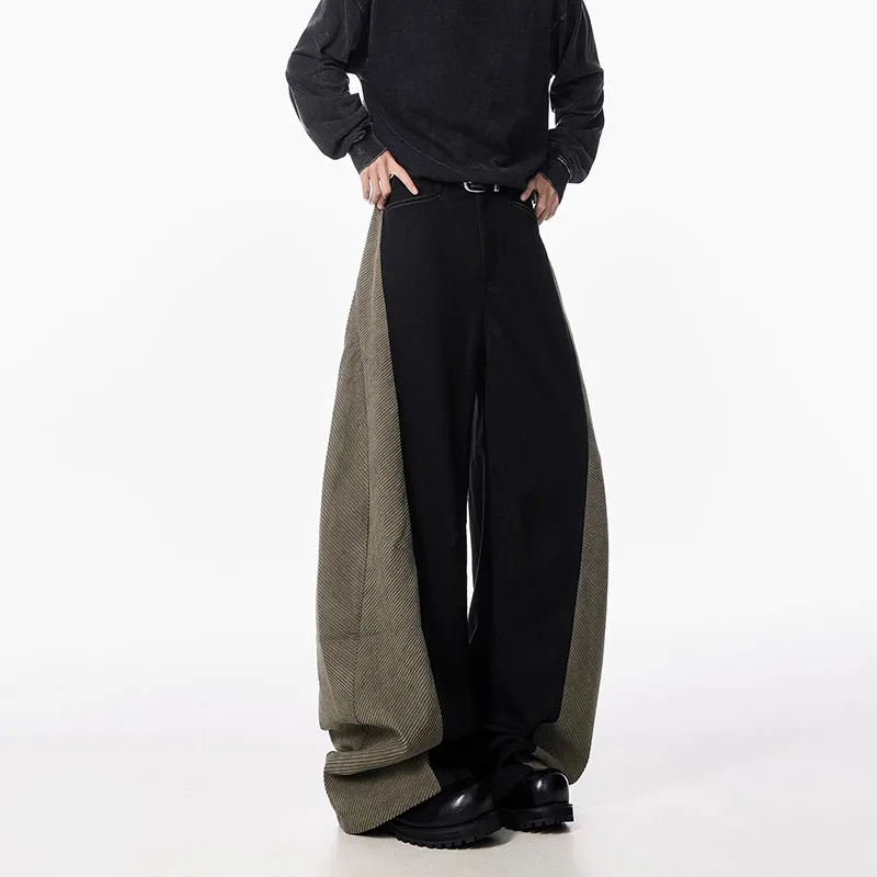 

Новые осенне-зимние повседневные брюки, мужские широкие брюки, модные ретро контрастные цветные брюки с изогнутыми ножками, свободные прямые брюки