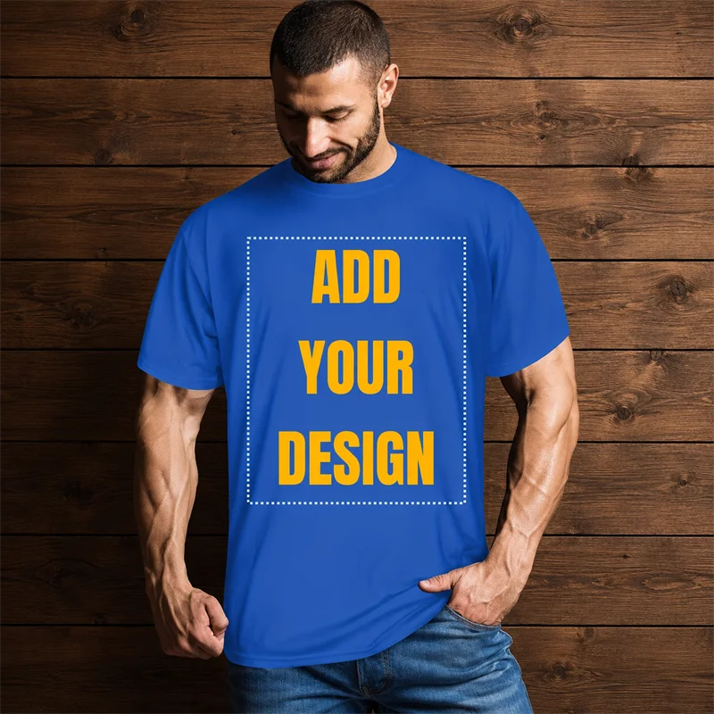 DIY Your Own Design Sports Tee Men Polyester Short Sleeve Crew Neck Custom Logo Text Photo Print Casual Urban Fashion Tshirt Top