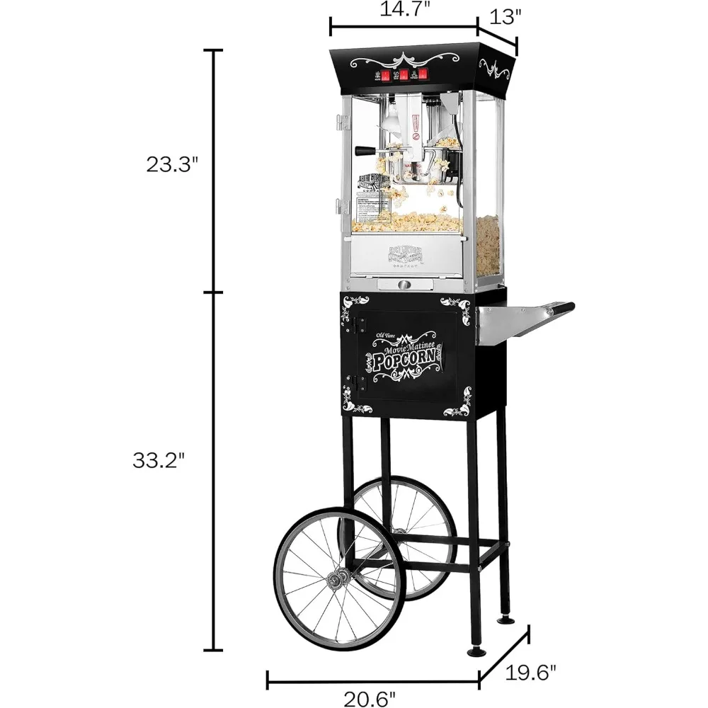 Matinee Popcorn Machine with Cart - 8oz Popper with Stainless-Steel Kettle, Warming Light