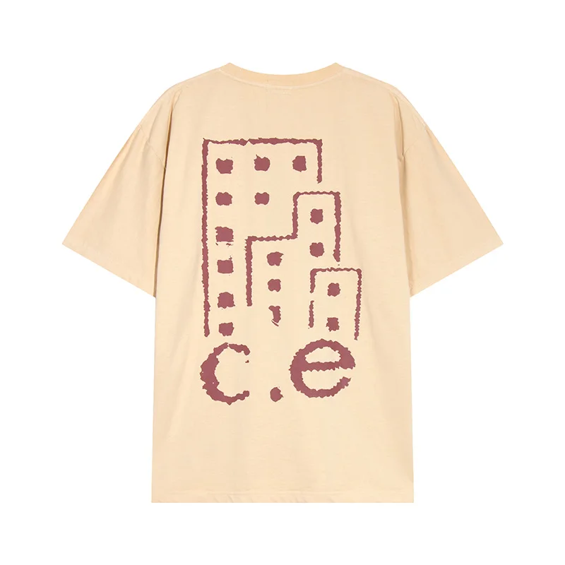 Architectural Contour Printing CAV EMPT C.E T Shirt Men Women Casual Fashion Loose CAVEMPT T-Shirt Apricot Tops With Tags