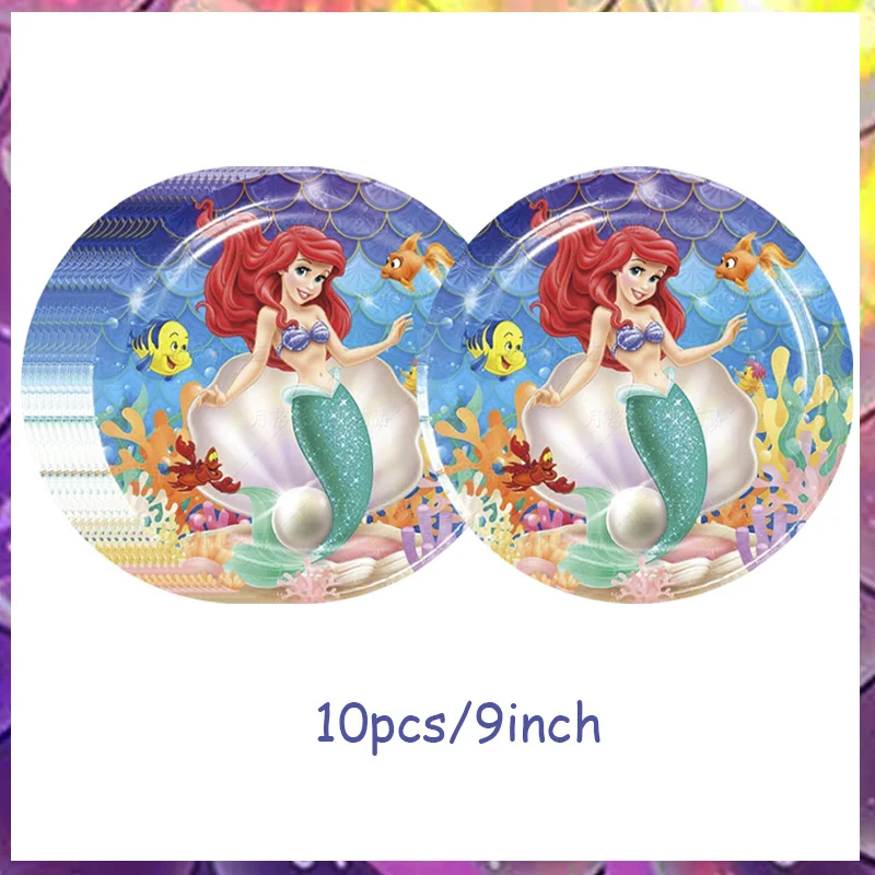 The Little Mermaid Birthday Party Decorations Ariel Princess Paper Napkins Plates Cups Tablecloth Balloon Kids Event Baby Shower