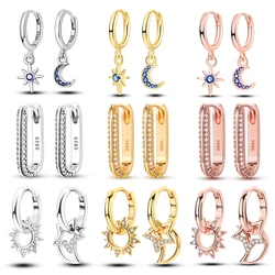 New 925 Sterling Silver Earrings For Women Luxury Rose Gold Color Heart Star Moon Earrings Fine Birthday Wedding Jewelry Gifts