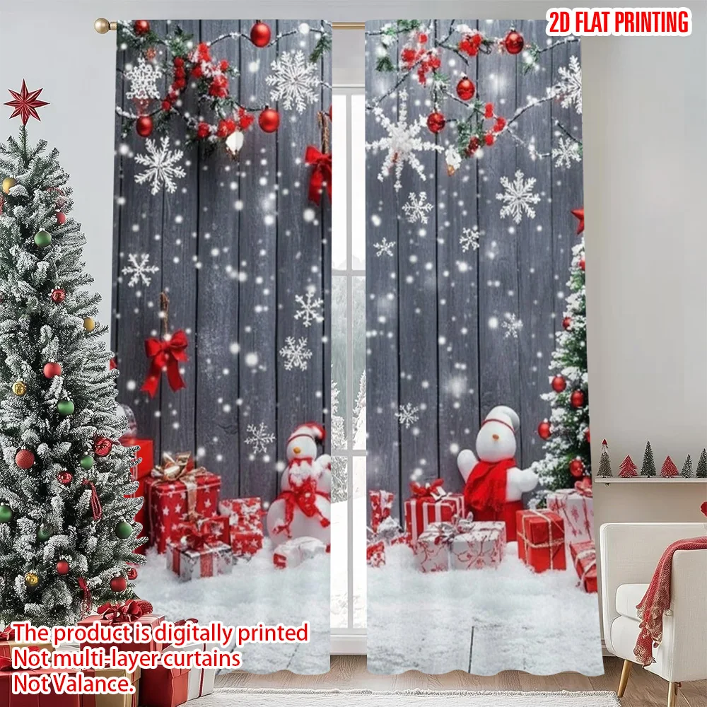 

2pcs 2D flat printing Merry Christmas Popular Window Drapes Winter Festivals Snowflakes Christmas Tree Machine Washable Fabric