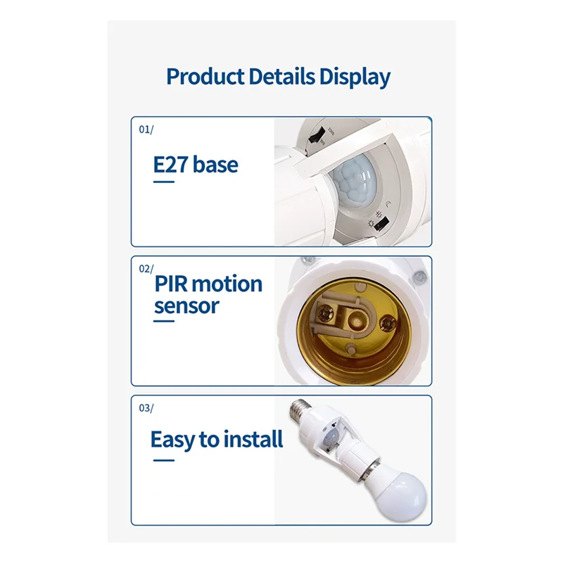 Support d'ampoule LED E27 avec capteur de mouvement PIR intégré, Base de lampe réglable à détection infrarouge intelligente à bulles 110-240V