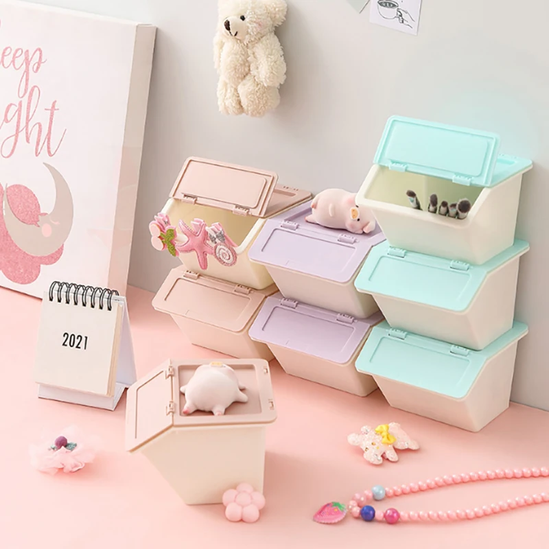 Tri-Color Cleanable Folding Desktop Storage Box, Easy to Stack and Hold Sundry Items