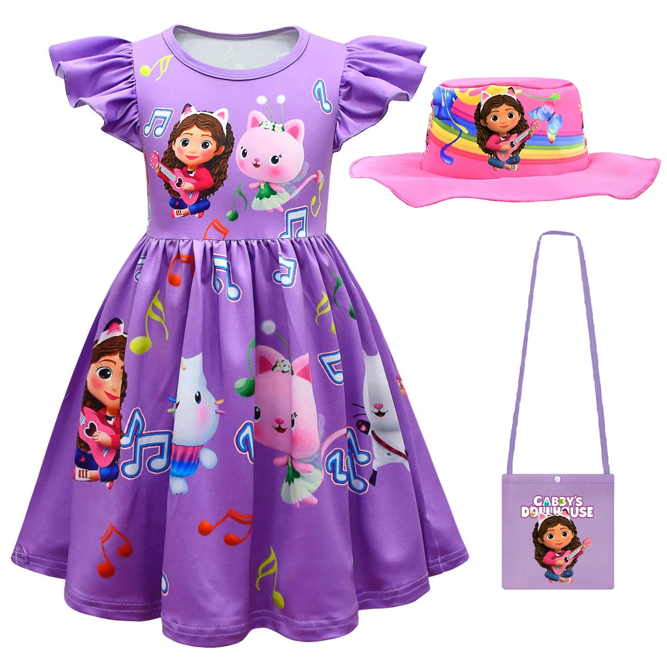 Kids Clothes Gabby Cats Short Sleeve Dress with Hat & Bag Toddler Girls Gabbys Dollhouse Party Dress Baby Girls Dress Vestidos